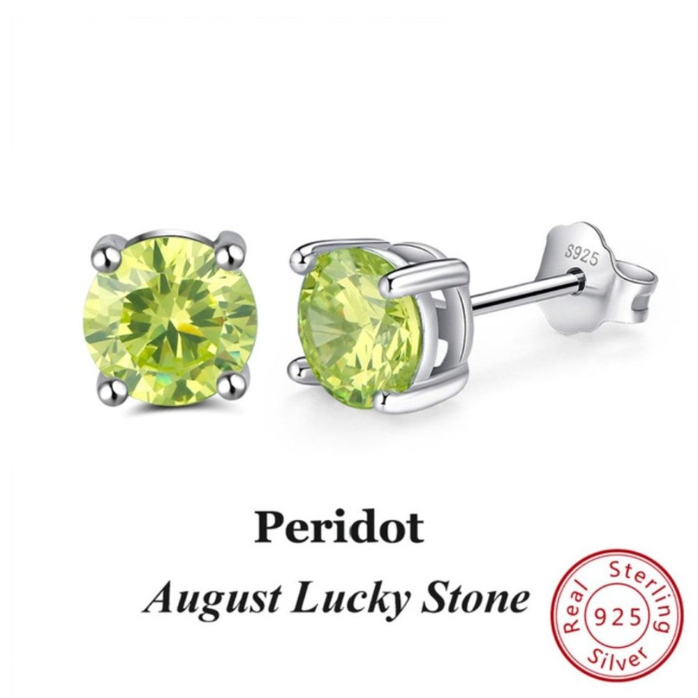 New!! 925 Sterling Silver Lucky Birthstone - Zirconia stud Earrings - August - Picture 2 of 3